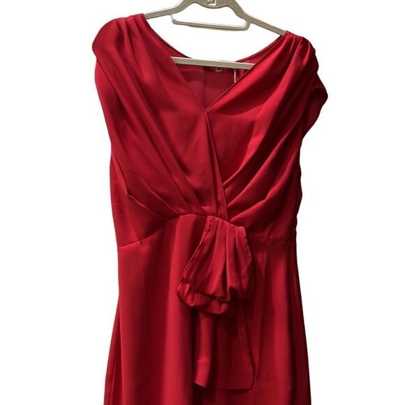 NWT Trina Turk Women’s 8 Red Midi Bijou Dress with Gathered Cap Sleeves & Front - Picture 5 of 16